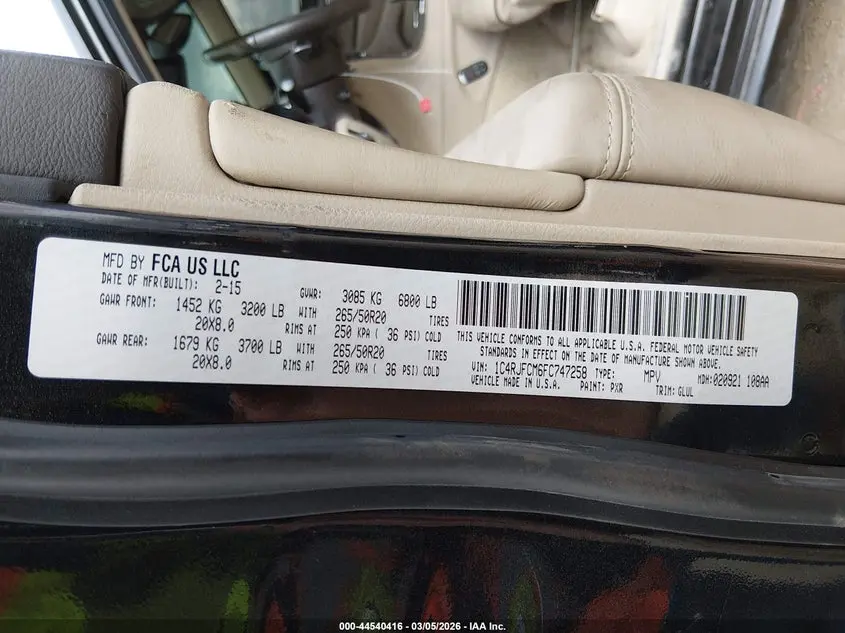 2015 JEEP GRAND CHEROKEE OVERLAND