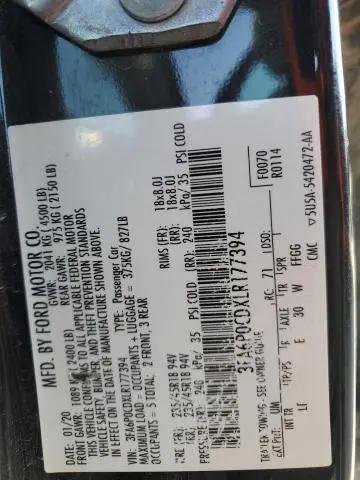 2020 FORD FUSION SEL  