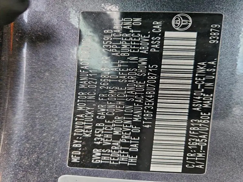 2011 TOYOTA CAMRY BASE  