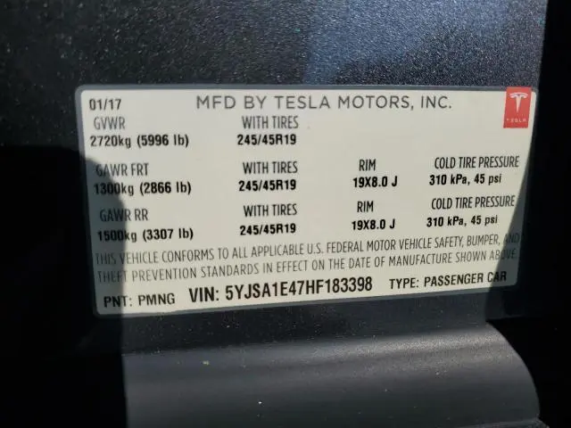 2017 TESLA MODEL S   
