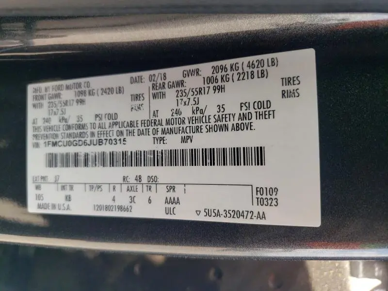 2018 FORD ESCAPE SE  