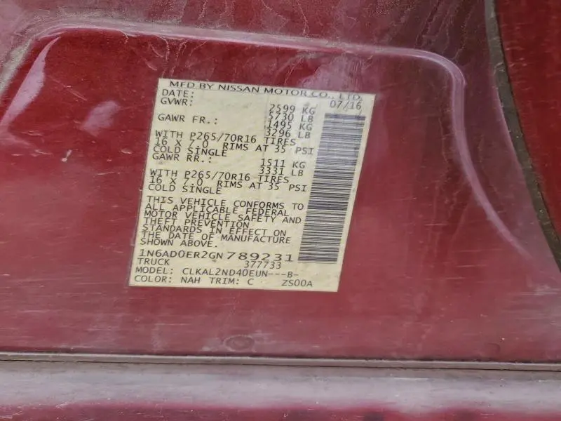 2016 NISSAN FRONTIER S  