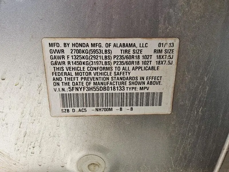 2013 HONDA PILOT EXL