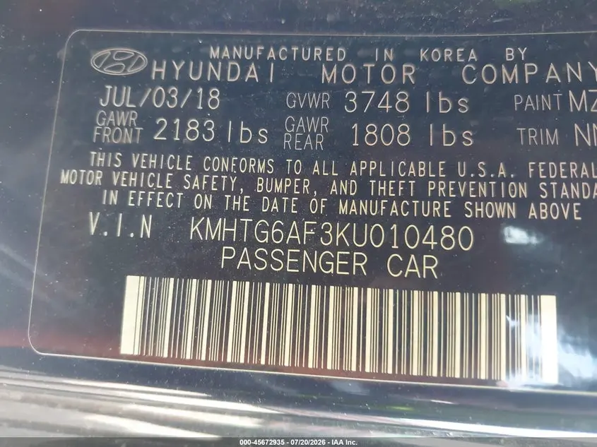 2019 HYUNDAI VELOSTER 2.0