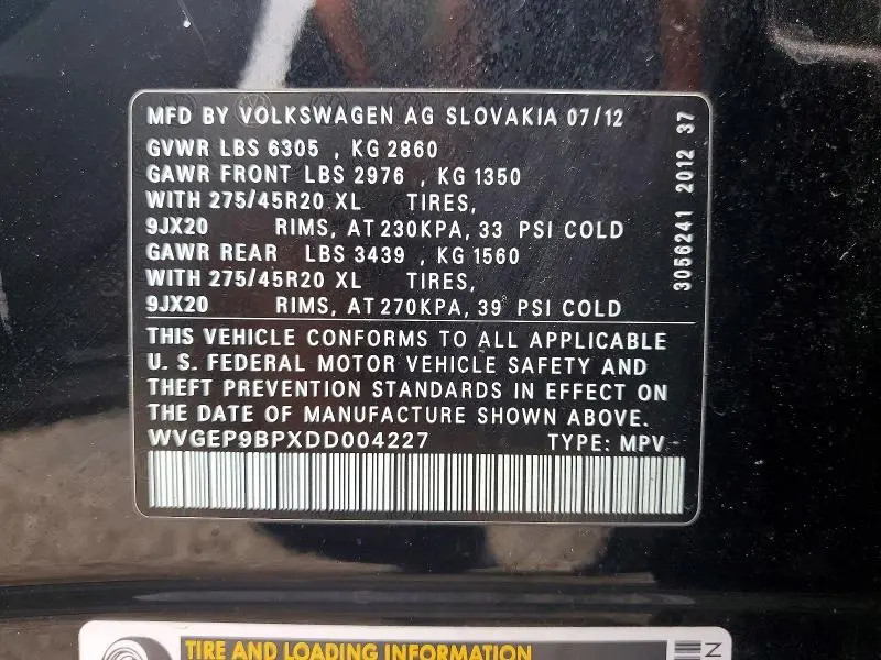 2013 VOLKSWAGEN TOUAREG V6 TDI  