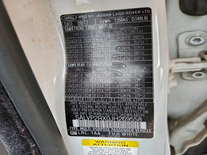 2018 LAND ROVER RANGE ROVER EVOQUE SE  