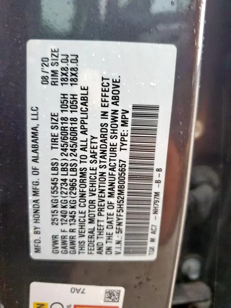 2021 HONDA PILOT EXL  