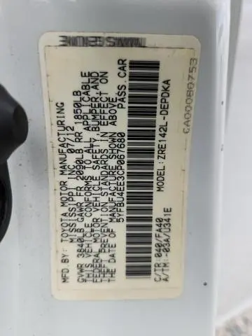 2012 TOYOTA COROLLA BASE  