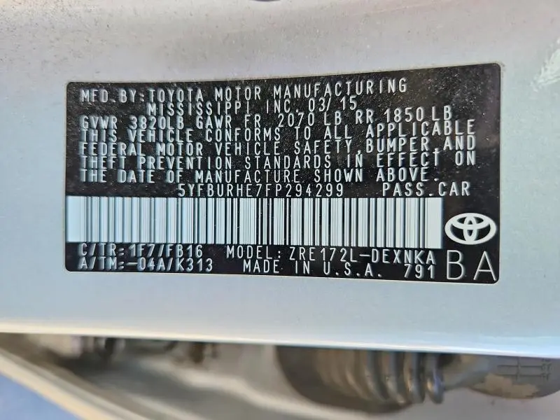 2015 TOYOTA COROLLA L  