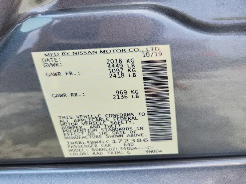 2020 NISSAN ALTIMA S  