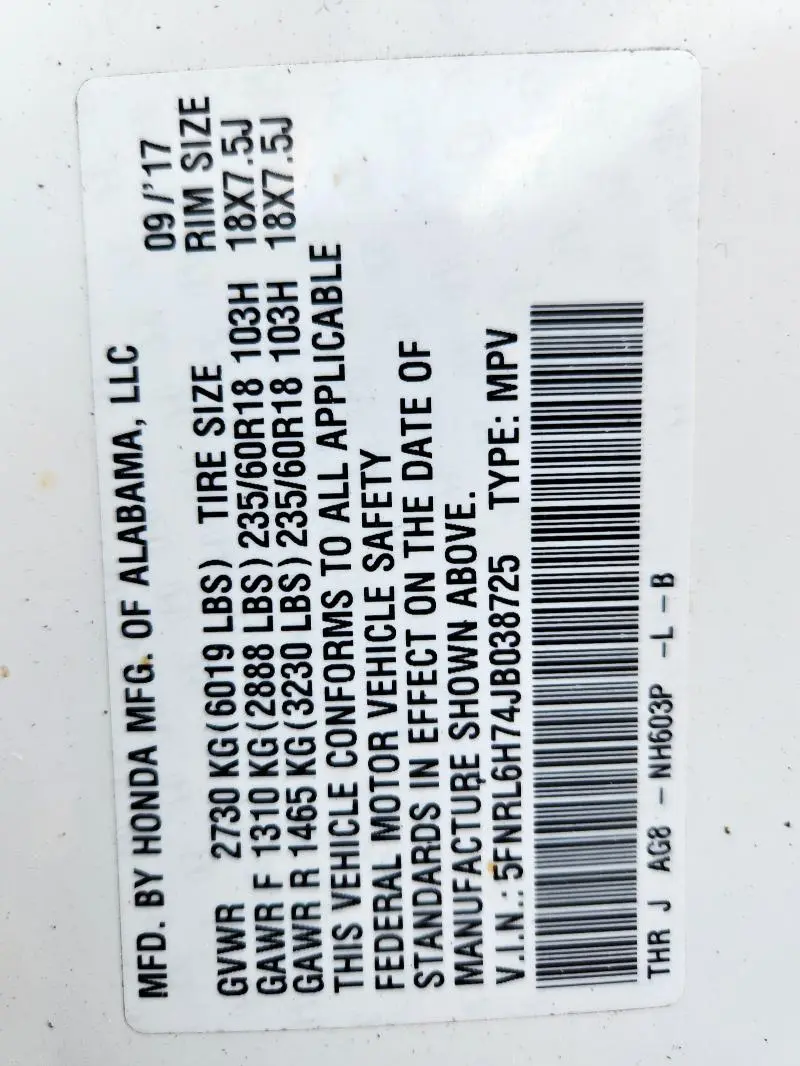 2018 HONDA ODYSSEY EXL  