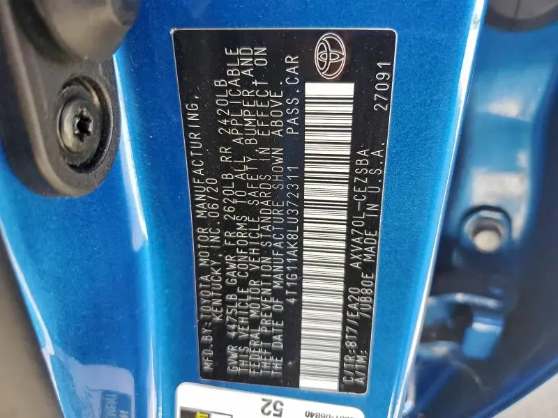 2020 TOYOTA CAMRY SE  