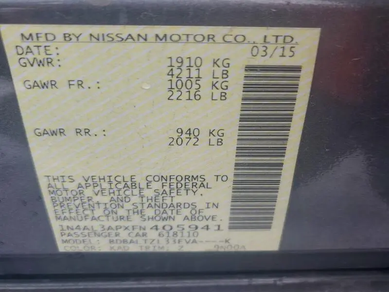 2015 NISSAN ALTIMA 2.5  