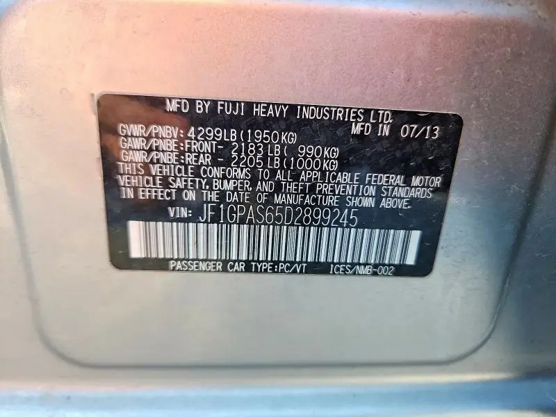 2013 SUBARU IMPREZA SPORT LIMITED  