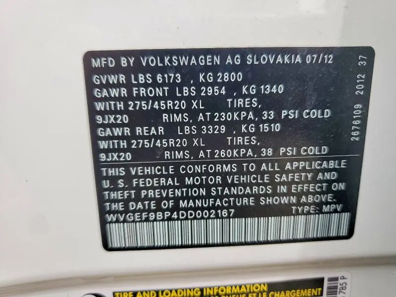 2013 VOLKSWAGEN TOUAREG V6  