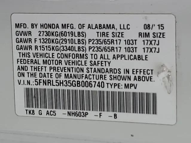 2016 HONDA ODYSSEY SE  