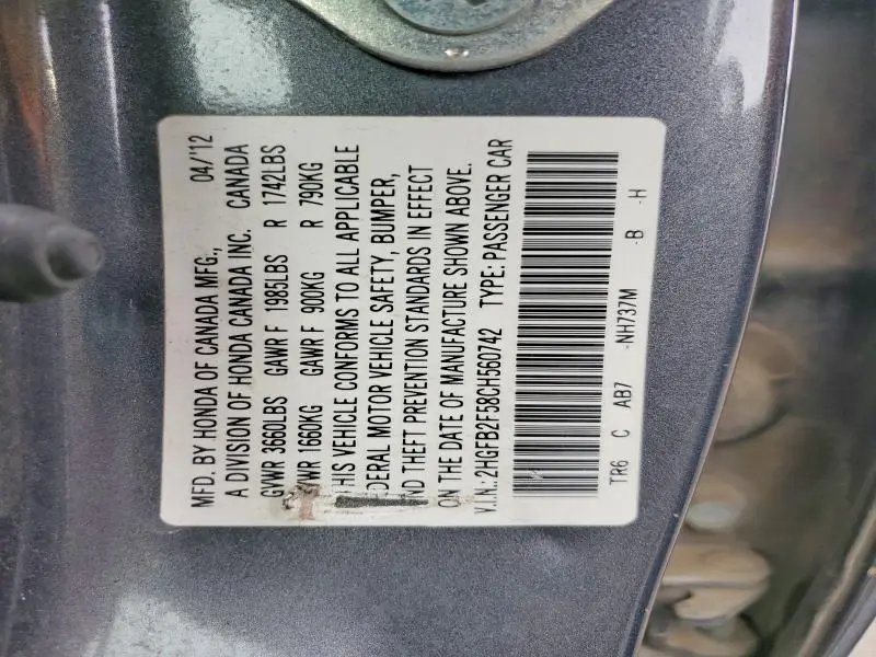 2012 HONDA CIVIC LX  