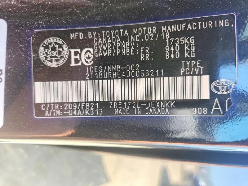 2018 TOYOTA COROLLA L/LE/XLE/SE/XSE  