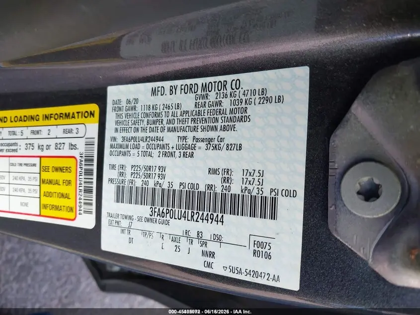 2020 FORD FUSION HYBRID SE