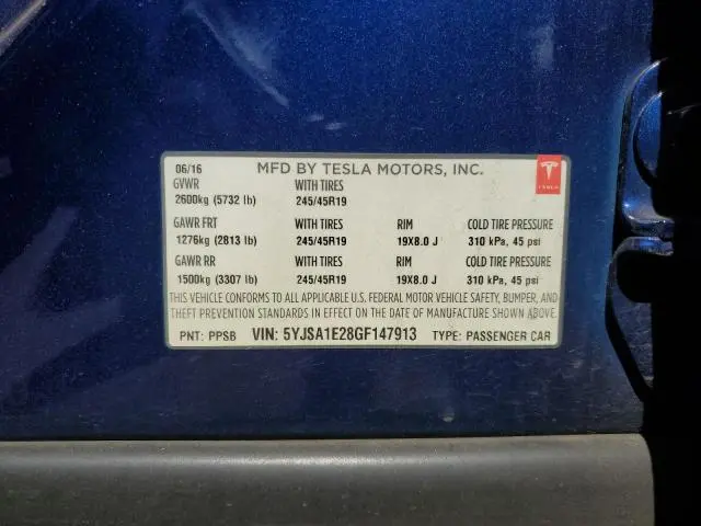 2016 TESLA MODEL S   
