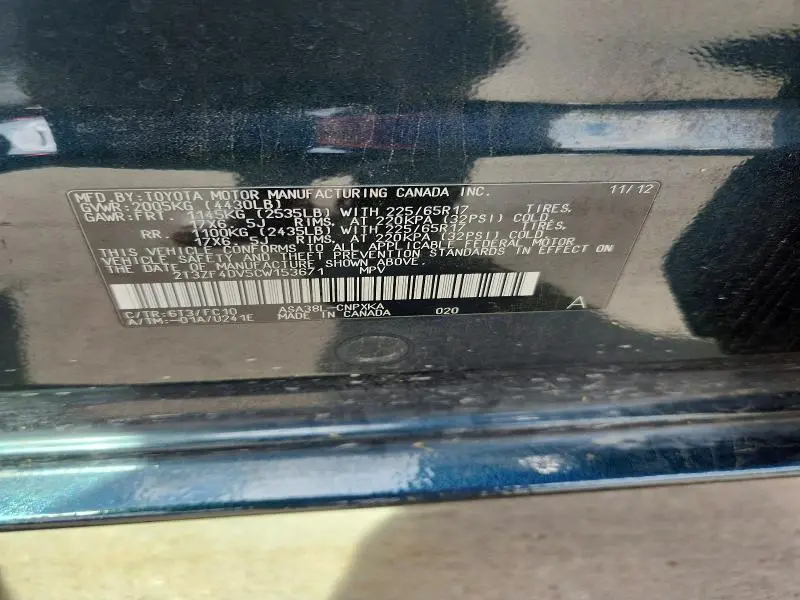 2012 TOYOTA RAV4 BASE  