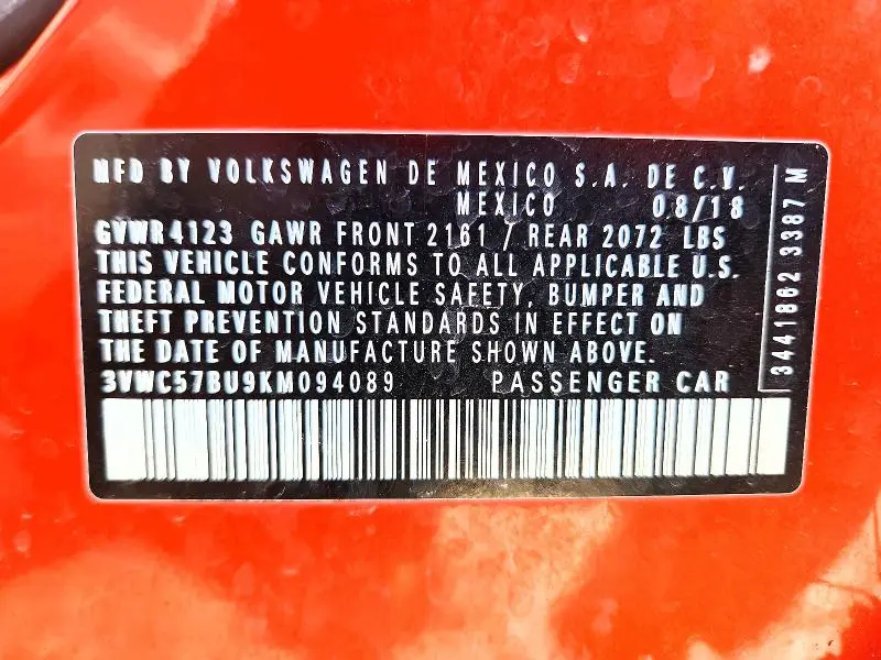 2019 VOLKSWAGEN JETTA S  