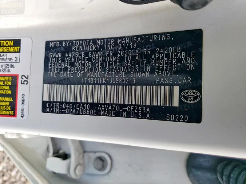2018 TOYOTA CAMRY SE  