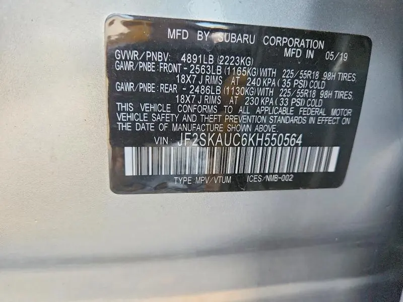 2019 SUBARU FORESTER LIMITED  