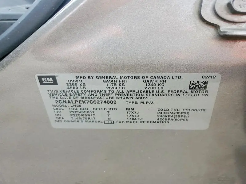 2012 CHEVROLET EQUINOX LT  