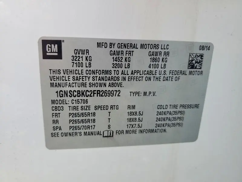 2015 CHEVROLET TAHOE C1500 LT  