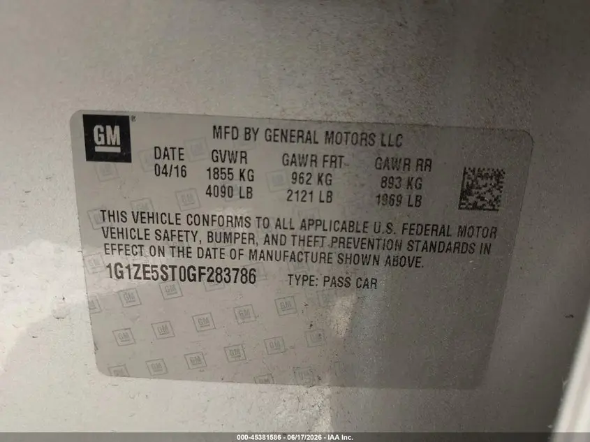 2016 CHEVROLET MALIBU 1LT