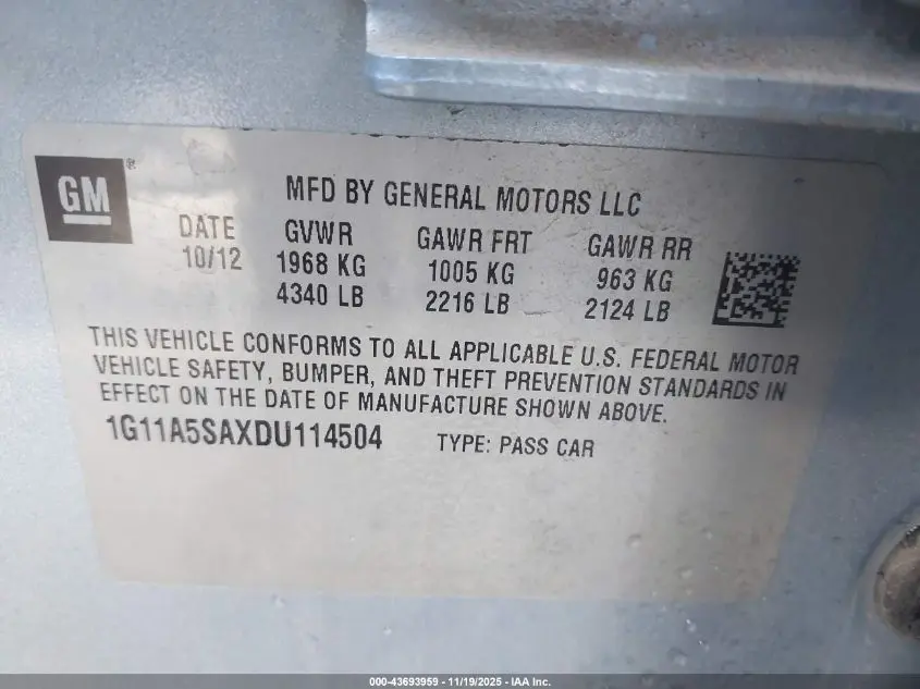 2013 CHEVROLET MALIBU 1FL