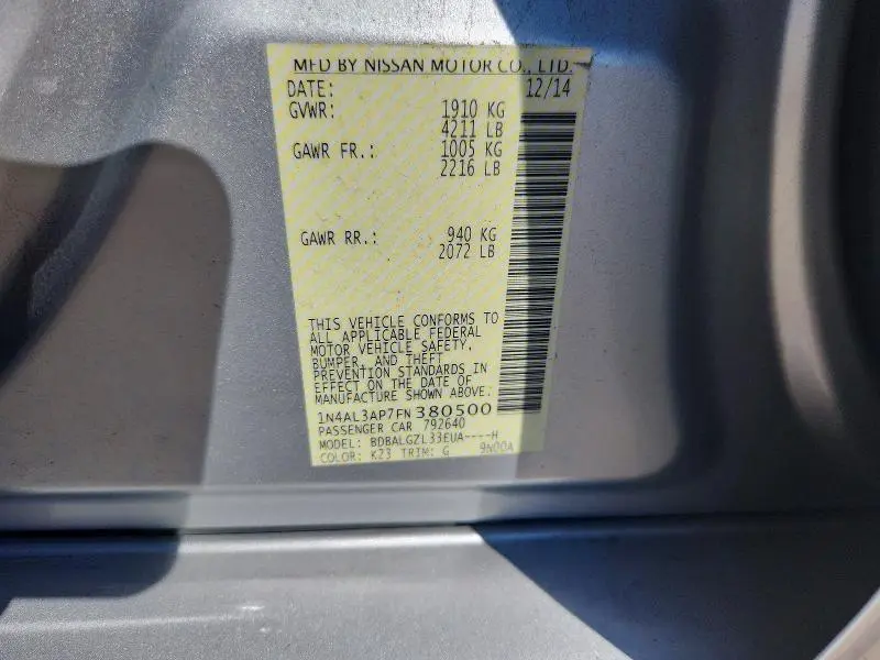 2015 NISSAN ALTIMA 2.5 S  