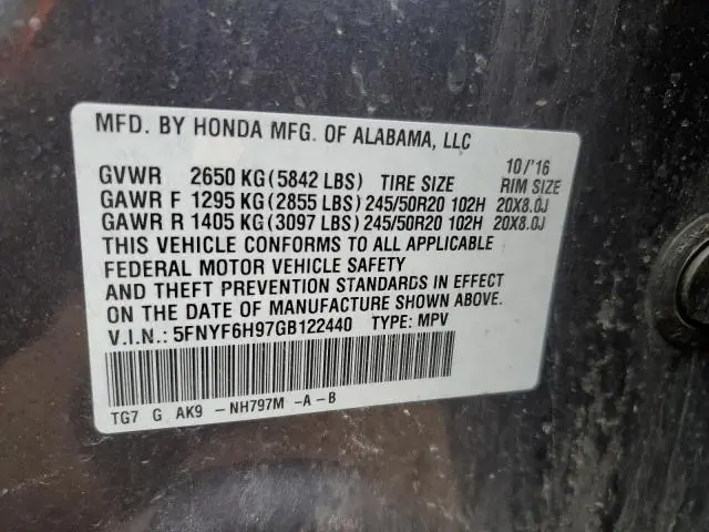 2016 HONDA PILOT TOURING  