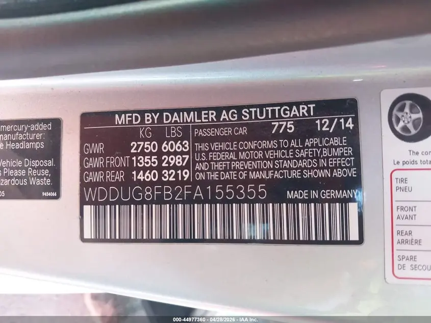 2015 MERCEDES-BENZ S 550 4MATIC