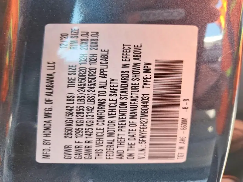 2021 HONDA PILOT SE  