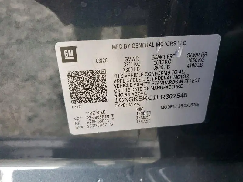 2020 CHEVROLET TAHOE K1500 LT  