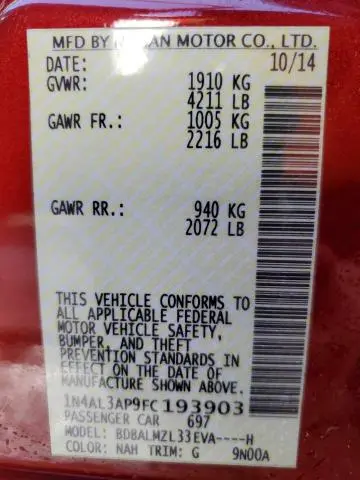 2015 NISSAN ALTIMA 2.5  