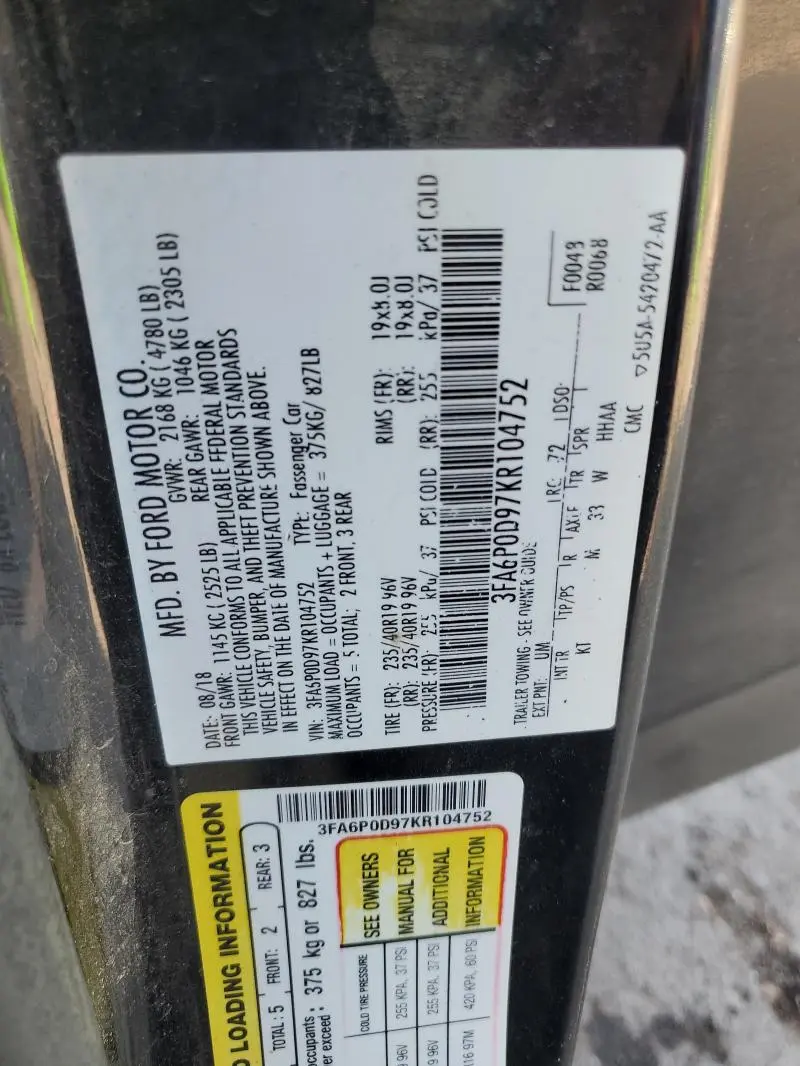 2019 FORD FUSION TITANIUM  