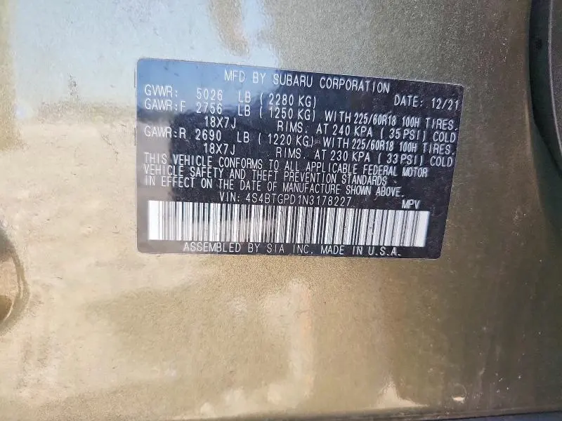2022 SUBARU OUTBACK TOURING  