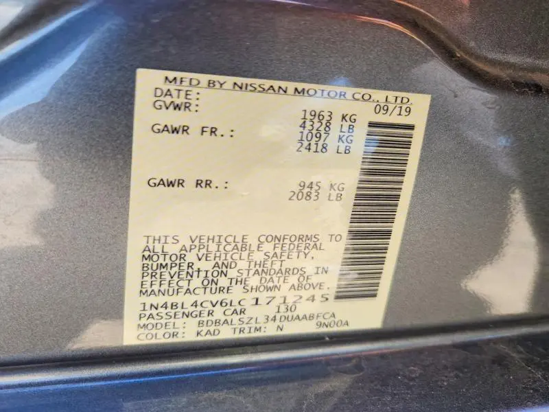 2020 NISSAN ALTIMA SR  