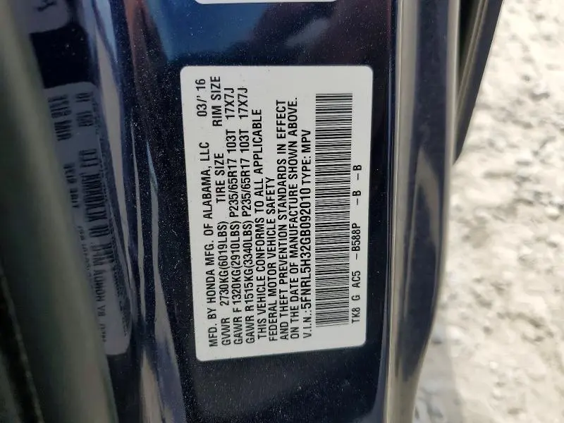 2016 HONDA ODYSSEY SE  
