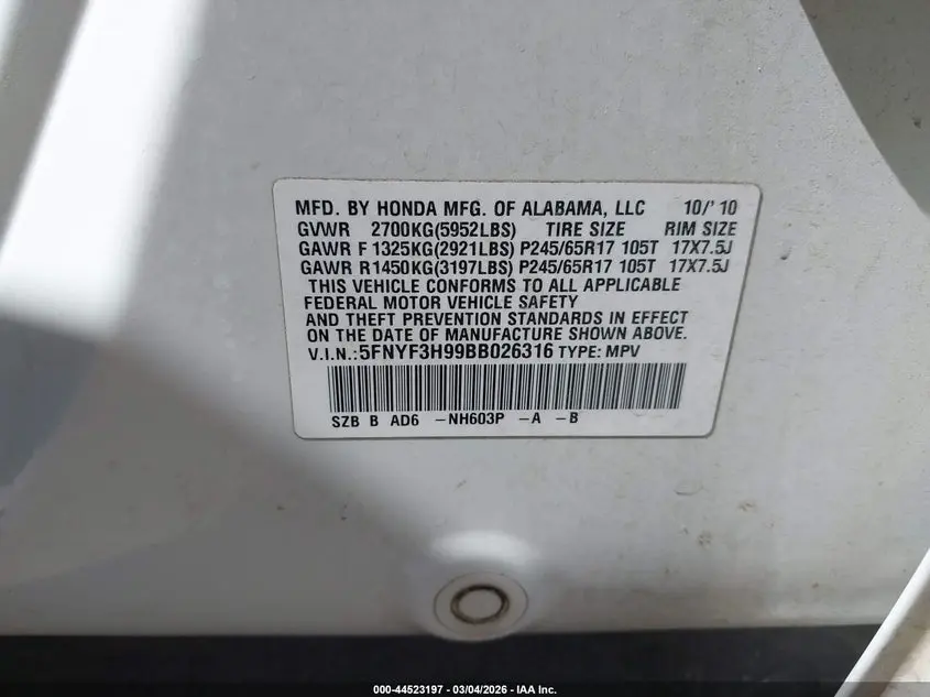 2011 HONDA PILOT TOURING