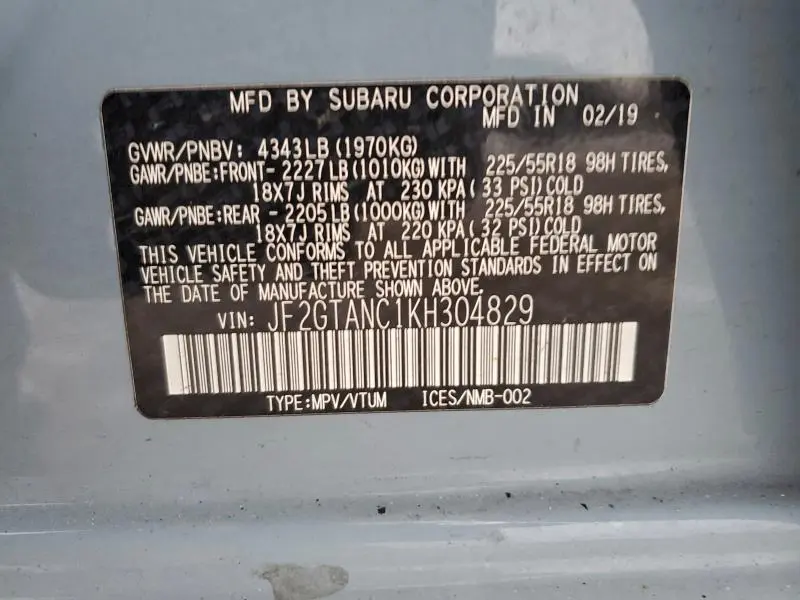 2019 SUBARU CROSSTREK LIMITED  