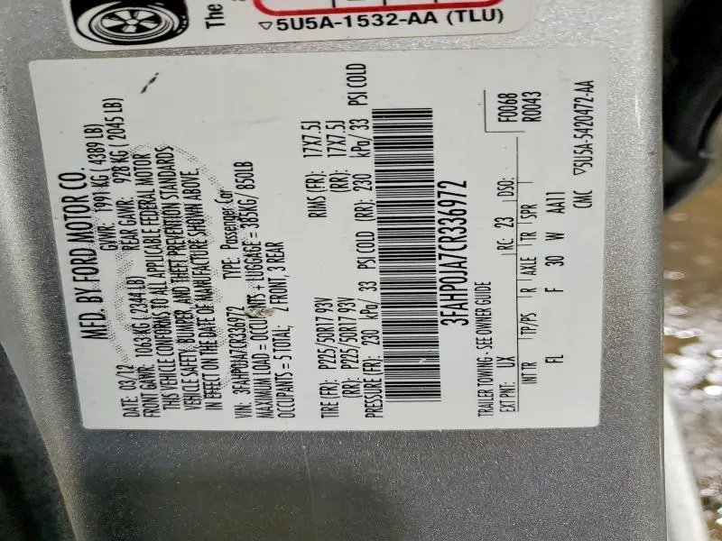 2012 FORD FUSION SEL  