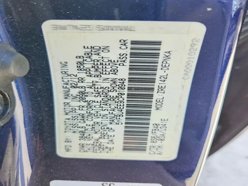 2012 TOYOTA COROLLA LE  