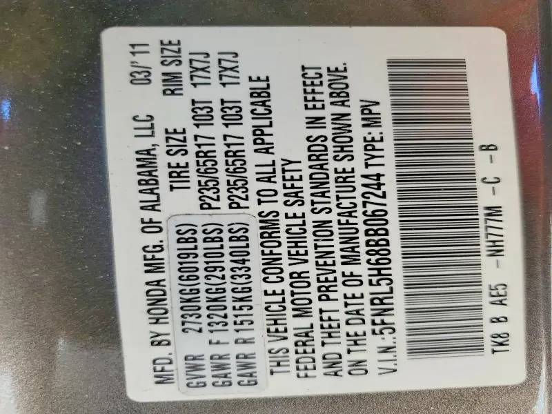 2011 HONDA ODYSSEY EXL  