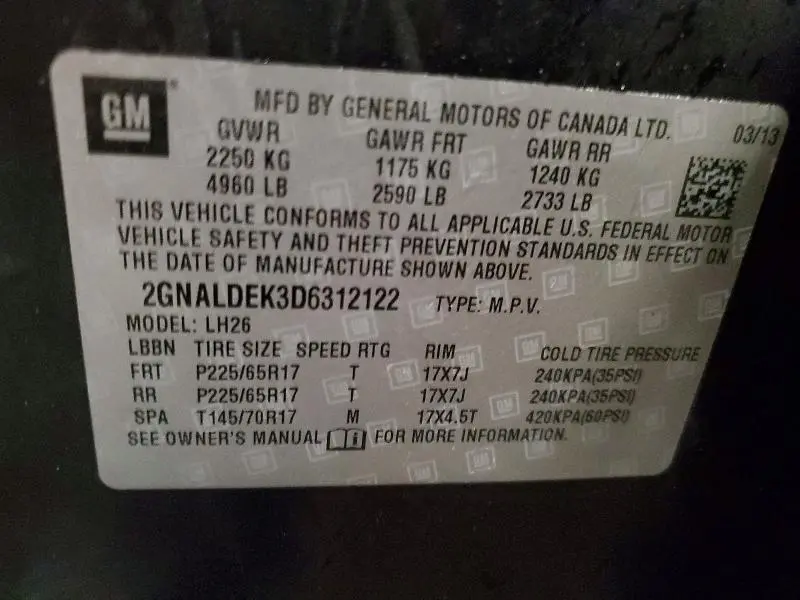 2013 CHEVROLET EQUINOX LT  