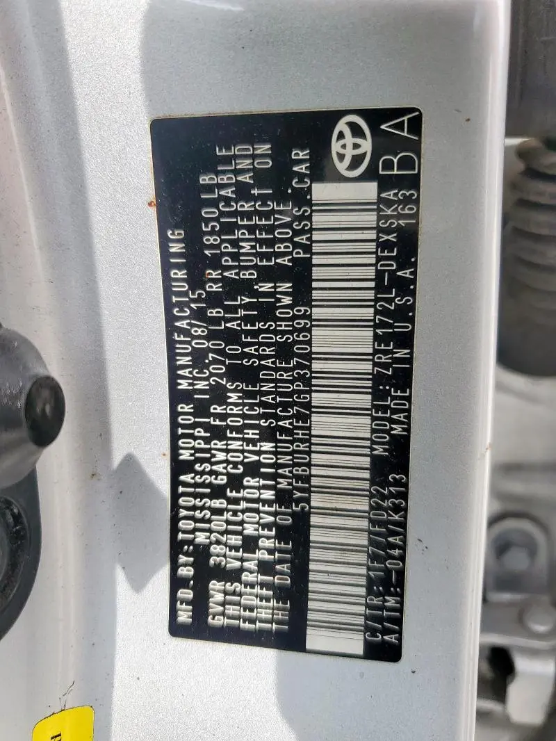 2016 TOYOTA COROLLA L  