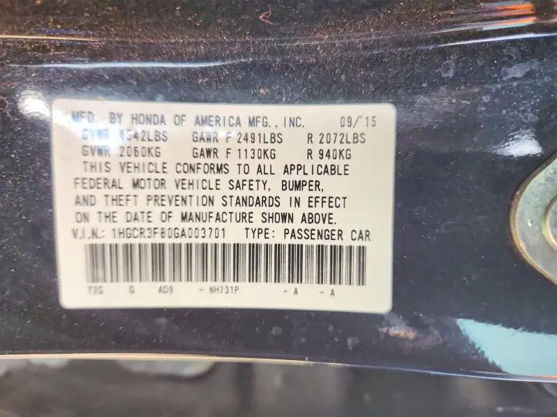 2016 HONDA ACCORD EXL  